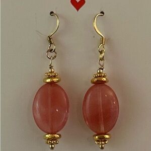 Elegant Gold and Pink Earrings- bead, drop earrings.